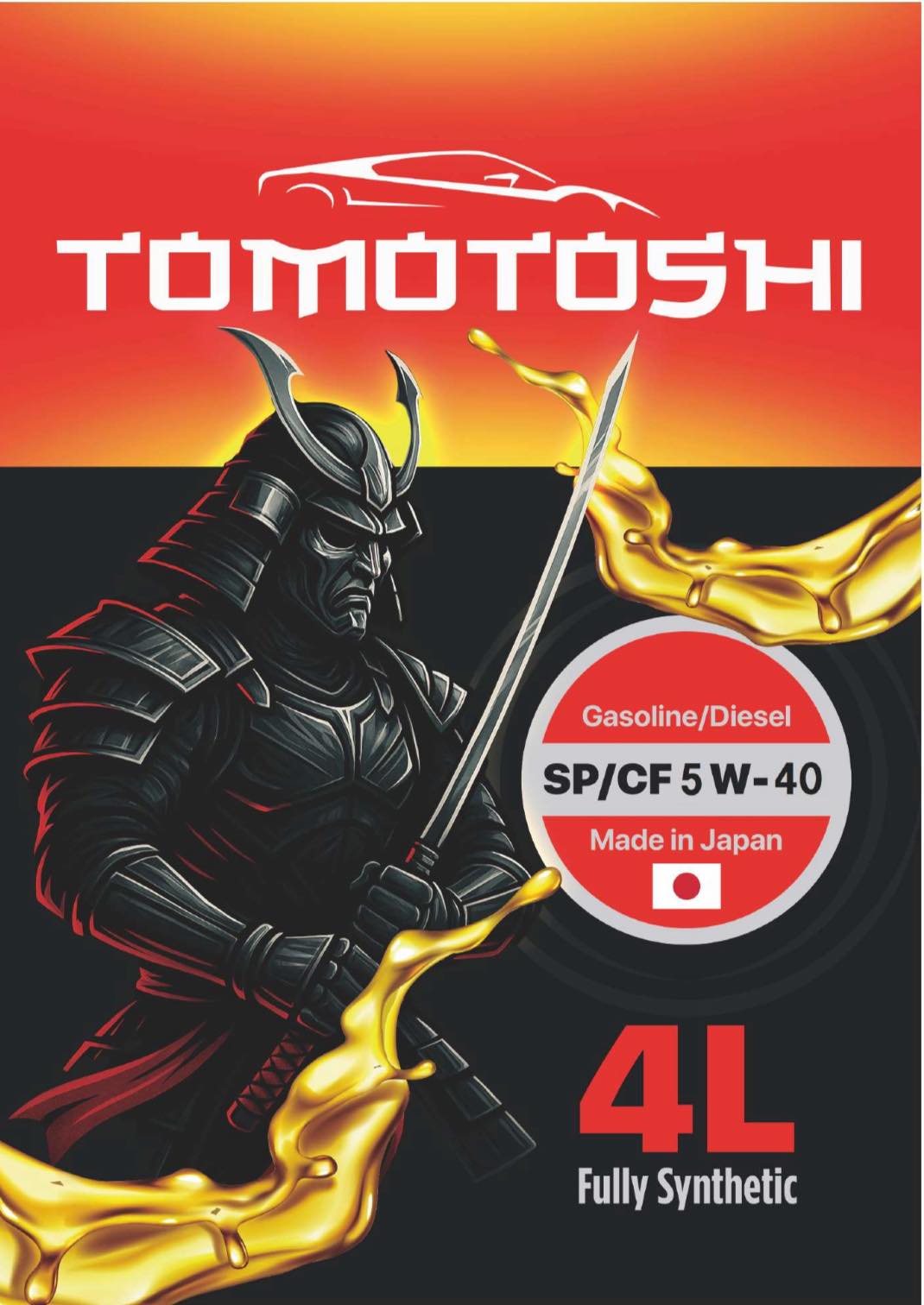 TOMOTOSHI® OIL   API:SP/CF (ILSAC :GF-6A) 5W-40   (For both gasoline and diesel engines)   MADE IN JAPAN